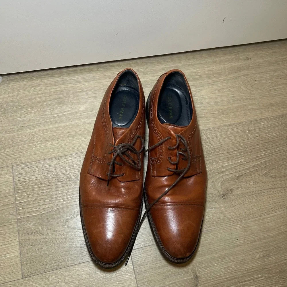 Cole Haan Mens British Tan Leather Cap Toe Brogue Derby Shoes Size 12 M Classic